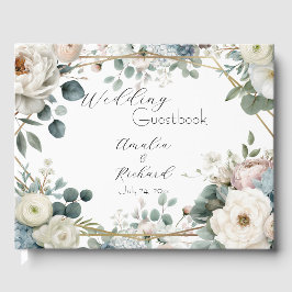Elegant bloemendesign trouwgastenboek met personal gastenboek