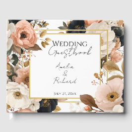 Elegant bloemendesign trouwgastenboek met personal gastenboek