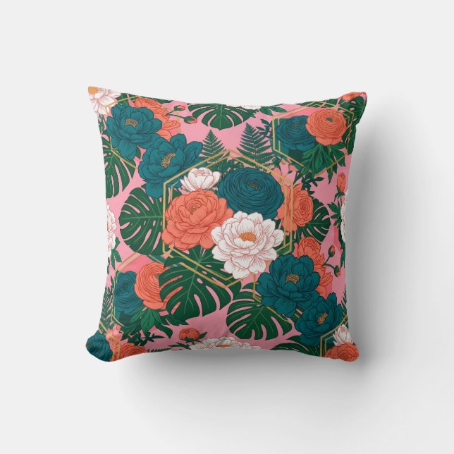 Elegant Bloemendessinpatroon | Tropische Bloemen Kussen (Voorkant)