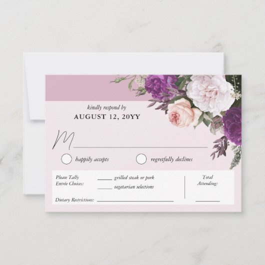 Elegant  Bloemendiner Keuze Bruiloft RSVP Kaartje (Voorkant)