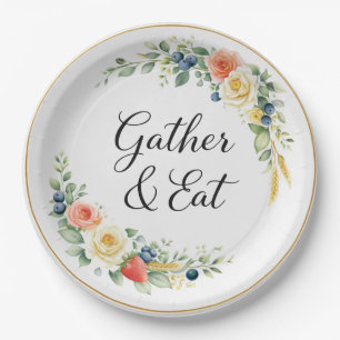 Elegant bloemendinerbord 'Samenkomen & Eten' Papieren Bordje