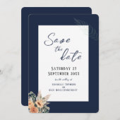 Elegant bloemendonkerblauw Save the Date platte ka (Voorkant / Achterkant)