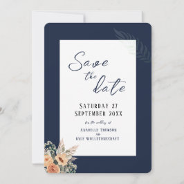 Elegant bloemendonkerblauw Save the Date platte ka