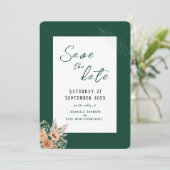 Elegant bloemendonkergroen Save the Date platte ka (Staand voorkant)