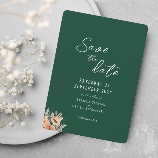 Elegant bloemendonkergroen Save the Date platte ka