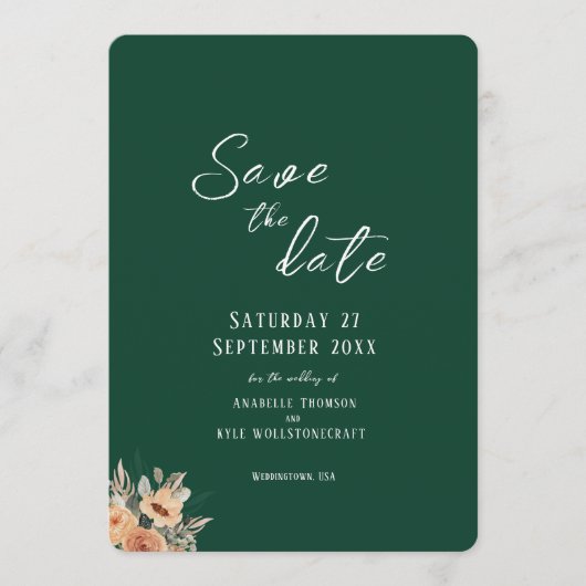 Elegant bloemendonkergroen Save the Date platte ka (Voorkant)