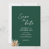 Elegant bloemendonkergroen Save the Date platte ka (Voorkant)