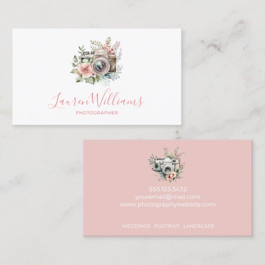Elegant Bloemenfotografie Camera Visitekaartje (Voorkant / Achterkant)