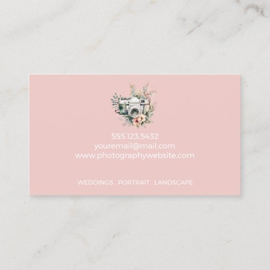 Elegant Bloemenfotografie Camera Visitekaartje (Achterkant)