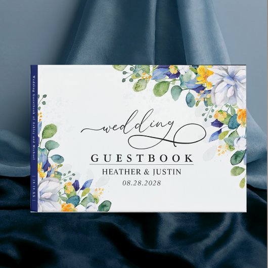 Elegant bloemengeel wit blauw Bruiloft Gastenboek