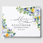 Elegant bloemengeel wit blauw Bruiloft Gastenboek (Voorkant)