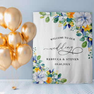 Elegant bloemengeel wit blauw welkom wandkleed