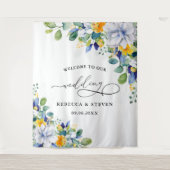 Elegant bloemengeel wit blauw welkom wandkleed (Voorkant)