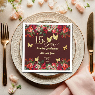 Elegant Bloemengoud 15e Huwelijksverjaardag  Servet