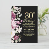 Elegant Bloemengoud 30 Verjaardagsfeest Kaart (Staand voorkant)
