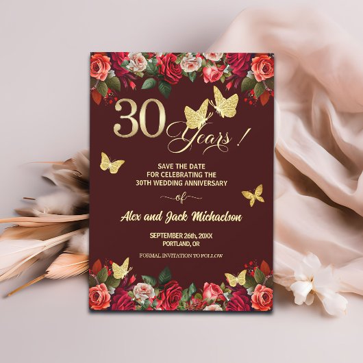 Elegant Bloemengoud 30e trouwjubileum Save The Date
