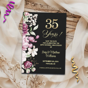 Elegant Bloemengoud 35e Huwelijksverjaardag  Save The Date