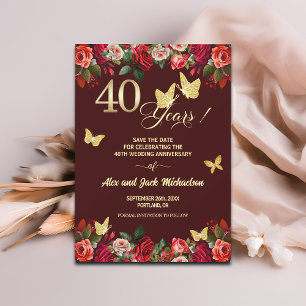 Elegant Bloemengoud 40ste Huwelijksverjaardag   Save The Date