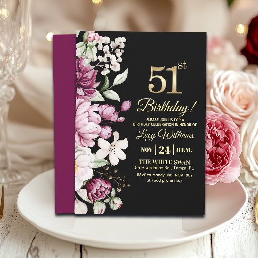 Elegant Bloemengoud 51 Verjaardagsfeest Kaart