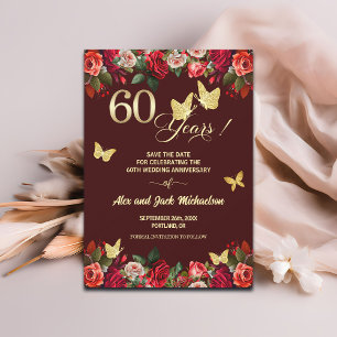 Elegant Bloemengoud 60ste Huwelijksverjaardag   Save The Date