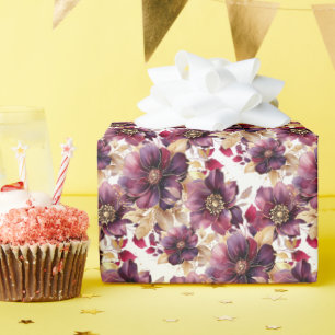 Elegant bloemengoud Bourgogne Paarse Wit Cadeaupapier