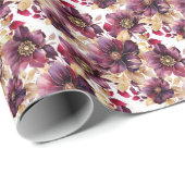 Elegant bloemengoud Bourgogne Paarse Wit Cadeaupapier (Rol Hoek)