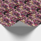 Elegant bloemengoud Bourgogne Paarse Zwart Cadeaupapier (Hoek)