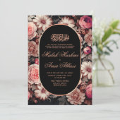 Elegant Bloemengoud Zwart Islamitisch Moslim Bruil Kaart (Staand voorkant)