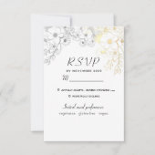 Elegant Bloemengoud Zwart-wit bruiloft RSVP Kaartje (Voorkant)