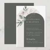 Elegant Bloemengroen Boog Bruiloftsscript Kaart (Voorkant / Achterkant)