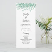 Elegant Bloemengroen Eucalyptus Trouwprogramma Programmakaart (Staand voorkant)