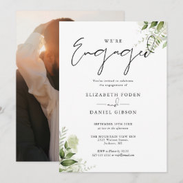 Elegant Bloemengroen Fotoverlovingsfeest Kaart