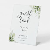 Elegant Bloemengroen Gastboek Reclamebord Met Voetstuk (Voorkant)
