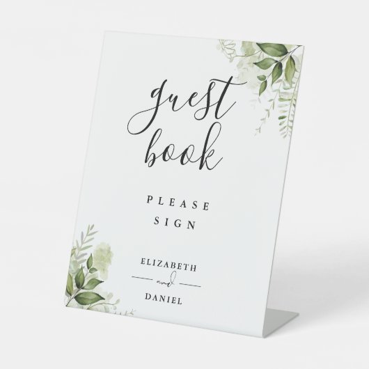 Elegant Bloemengroen Gastboek Reclamebord Met Voetstuk (Voorkant)