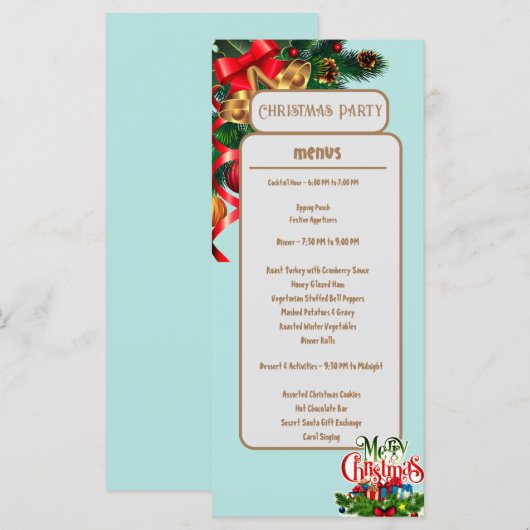 Elegant bloemengroen kerstmenu Kaart (Voorkant / Achterkant)