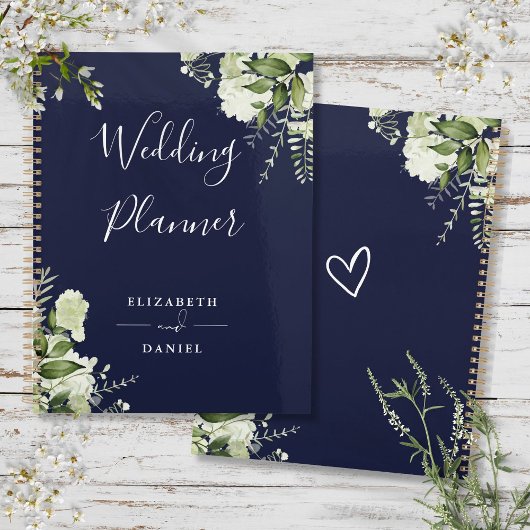 Elegant bloemengroen marineblauw bruiloft planner