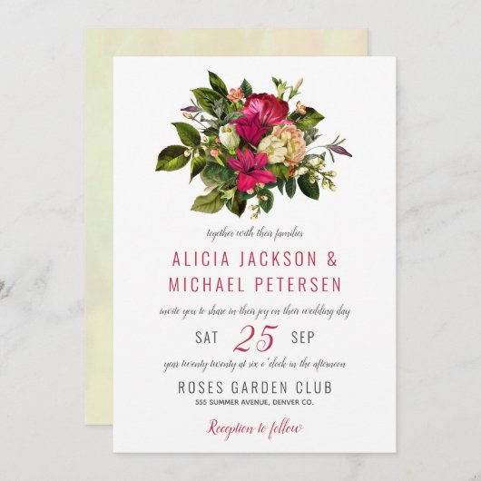 Elegant bloemengroen rustiek waterverf bruiloft kaart (Voorkant / Achterkant)