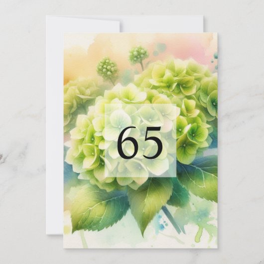 Elegant bloemengroen waterverf verjaardagsfeestje kaart (Voorkant)