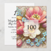 Elegant bloemengroen waterverf verjaardagsfeestje kaart (Voorkant / Achterkant)