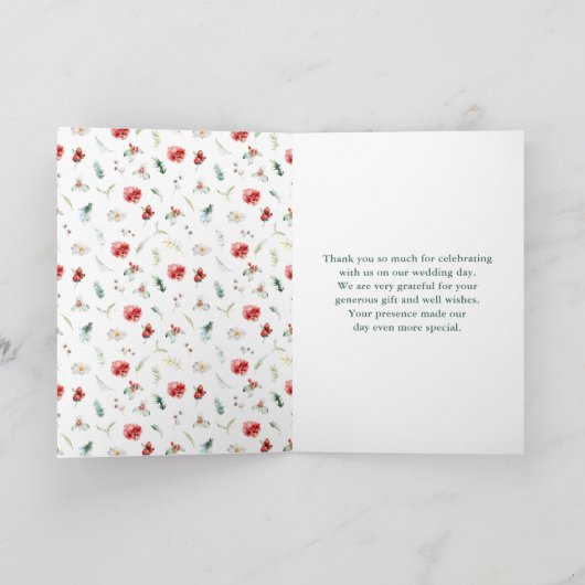 Elegant bloemengroen Winter bruiloft Bedankkaart (Binnen)