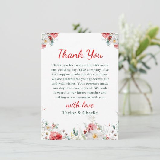 Elegant bloemengroen Winter bruiloft Bedankkaart (Staand voorkant)