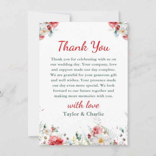 Elegant bloemengroen Winter bruiloft Bedankkaart (Voorkant)