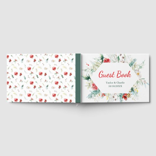 Elegant bloemengroen Winter bruiloft Gastenboek (Volledig)