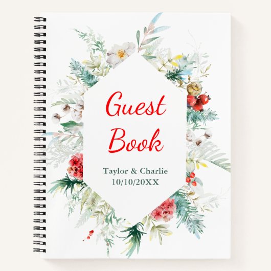 Elegant Bloemengroen Winter Bruiloft Gastenboek Notitieboek (Voorkant)