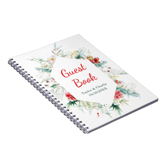 Elegant Bloemengroen Winter Bruiloft Gastenboek Notitieboek (Rechterzijde)