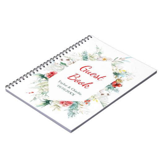 Elegant Bloemengroen Winter Bruiloft Gastenboek Notitieboek (Linkerzijde)
