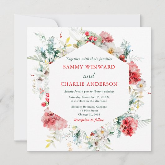 Elegant bloemengroen Winter bruiloft Kaart (Voorkant)