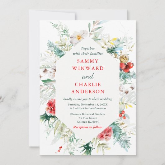 Elegant bloemengroen Winter bruiloft Kaart (Voorkant)