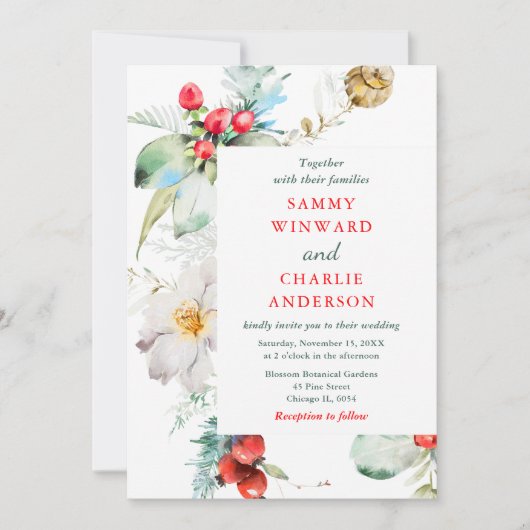 Elegant bloemengroen Winter bruiloft Kaart (Voorkant)