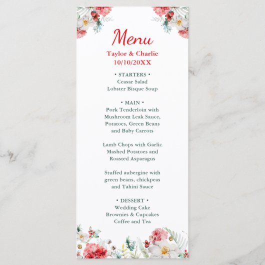 Elegant bloemengroen Winter bruiloft Menu (Voorkant)